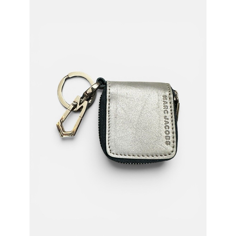 Marc Jacobs Micro Mini Zip Coin Purse Pouch Charm Keychain In silver & Blue RARE
